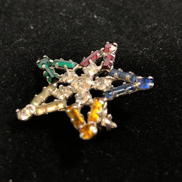 OES Rhinestone Brooch Multicolor Silver Tone Pin Easter Star Masonic - Picture 3 of 6